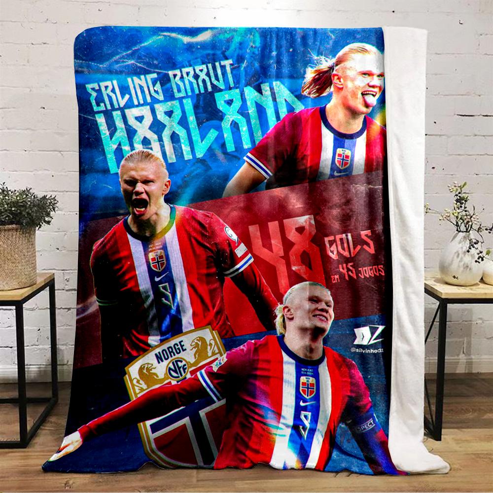 Erling Haaland Norway Football Artwork Flannel blanket for bedroom, living room, sofa, and nap sofas.
