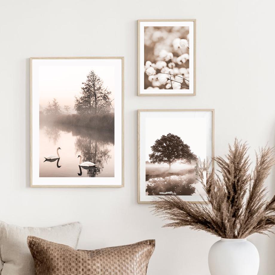 Beige Landscape Lake Mountain Dandelion Wall Art Canvas Painting Nordic Posters And Prints Wall Pictures For Living Room Decor