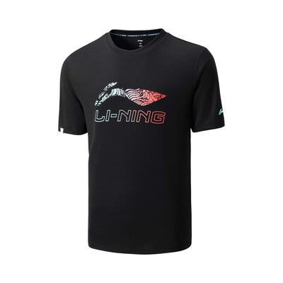 Li Ning Sports Casual Simple Solid Color Letter Round Neck Pullover Comfortable Breathable Badminton Shirt Unisex Tops Black AHSV055-1