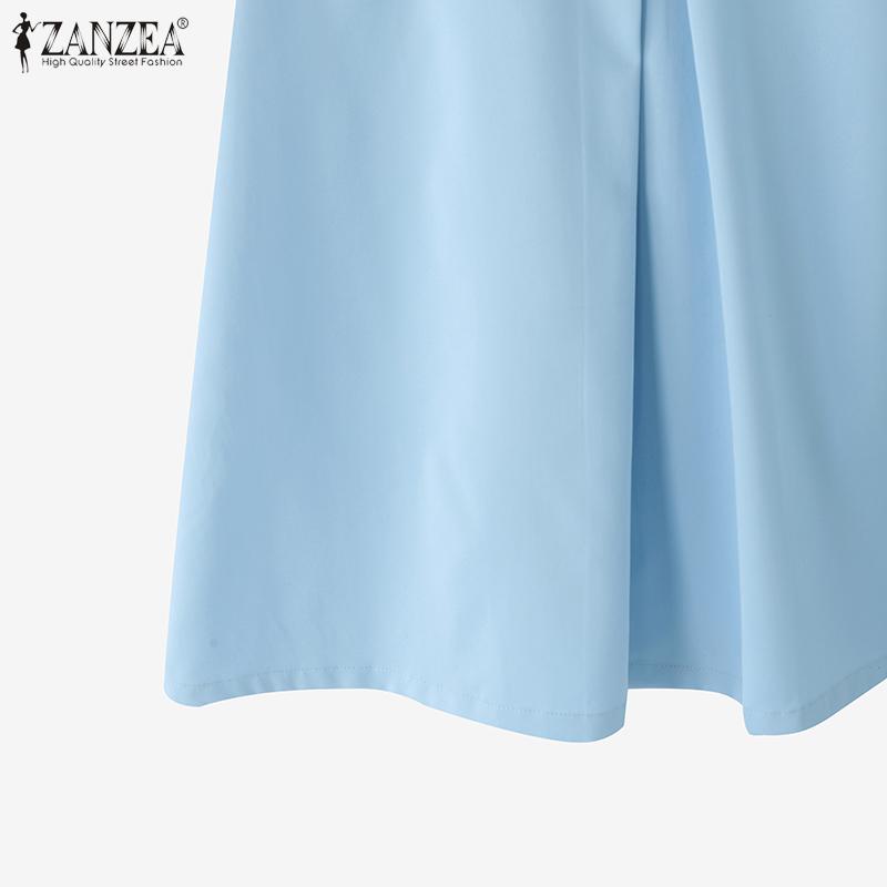 ZANZEA Womens Summer Casual Round Neck Short Sleeve Dress