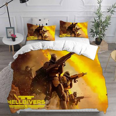 3D HELLDIVERS 2 Bettwäsche-Sets, Bettdecke, Steppdecke, Bettbezug, Kissenbezug, 2–3-teilige Sets, Kinder- und Erwachsenengröße für Heimtextilien