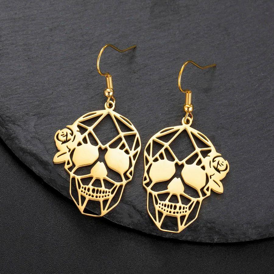 Dawapara Skull Earrings Gothic Skull Rose Dangle Earrings Stainless Steel Goth Jewelry Halloween Graduation Gifts
