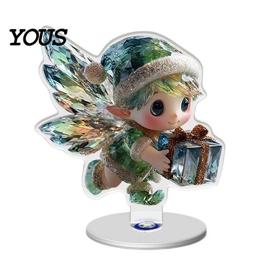 Desktop Ornament for Christmas Xmas Acrylic Ornament, 2D Flat Tree Gingerbread Man with Decorative Holiday Rotatable Base, Table Centerpiece