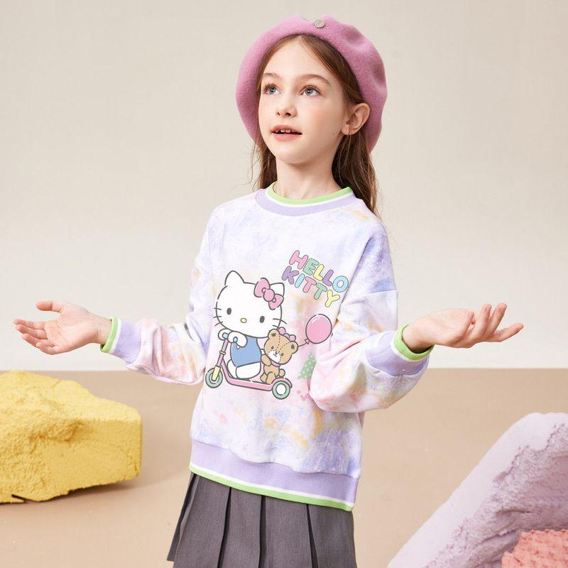 Hello Kitty Girls Sweatshirt, Spring and Autumn 2024 New Style, Fake Two-Piece, Stylish Top for Girls, Children s Autumn Clothing Purple 120 cm