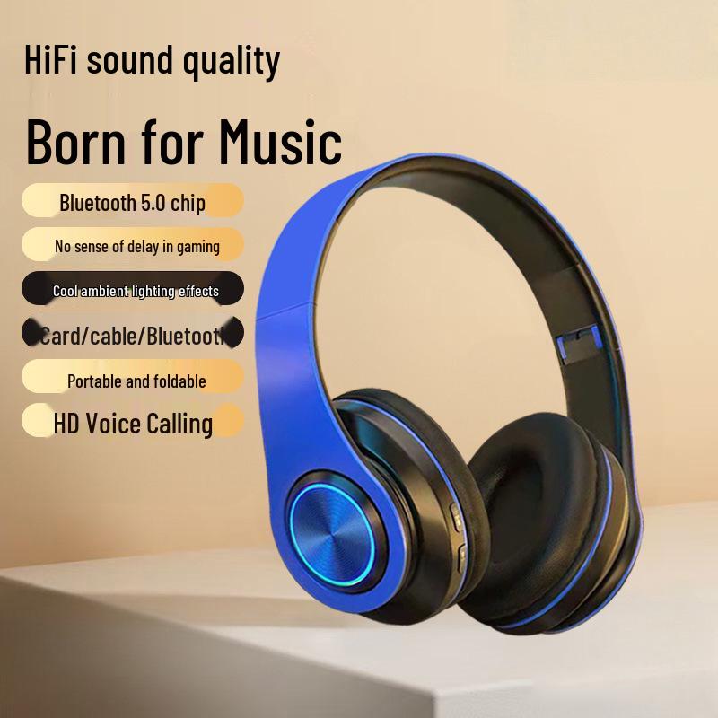 B39 Over-Ear Bluetooth Headphones with Cool Light Effects, Card Slot, and Superior Sound Quality for Men, Women, and Students.
