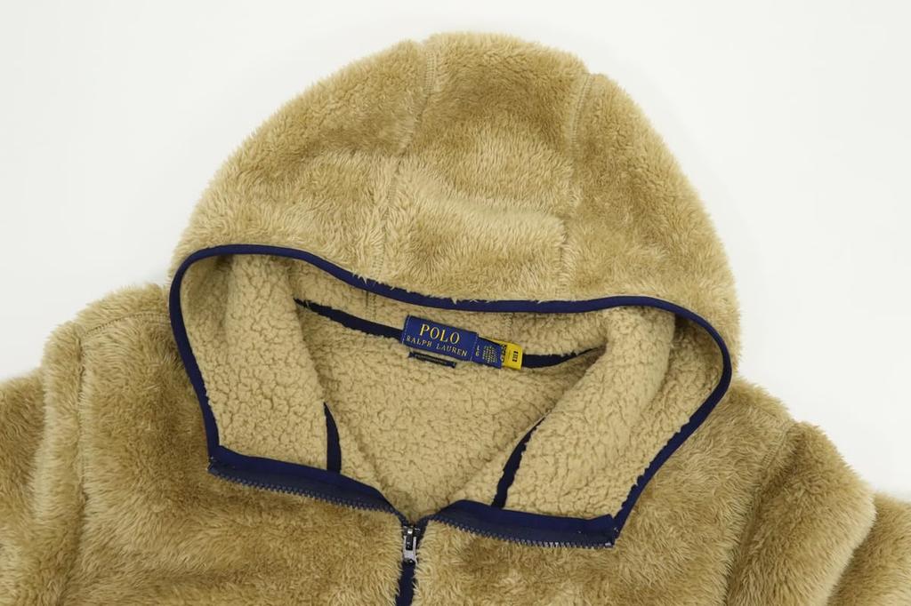 POLO RALPH LAUREN Hooded Retro Pile Performance Panel Fleece Big Size Men's Zip-Up Jacket, Pony, L, Khaki/NVY (Product Code 01010066)