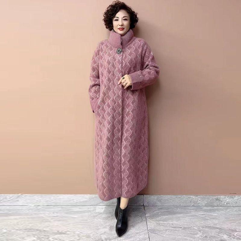 Winter Women's Long Mink Fur Coat  Stand Collar Thick Warm Mink Fur Overcoat Plus Size Fur Coat