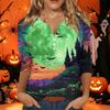 Women's Halloween Printed V-Neck Short Sleeve Tunic with Button and 3/4 Sleeves for Casual Fall Wear