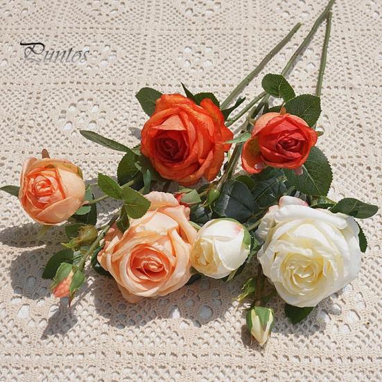 Artificial Rose with Stem Green Leaves Realistic Fake Flower Wedding Party Home Office Table Centerpiece Faux Floral Branch Decoration