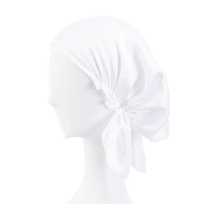 1Pc Women's Comfortable Headscarf Turban Head Cover Solid Color Hair Care Bonnet Hat Night Sleep Cap Imitated Silk