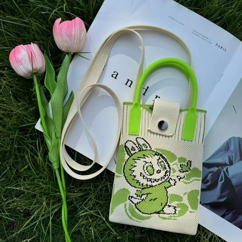 Cute Canvas Crossbody Bag with Fashionable and Niche Design, Knitted Mobile Phone Bag, Crossbody Single Shoulder Knitted Bag