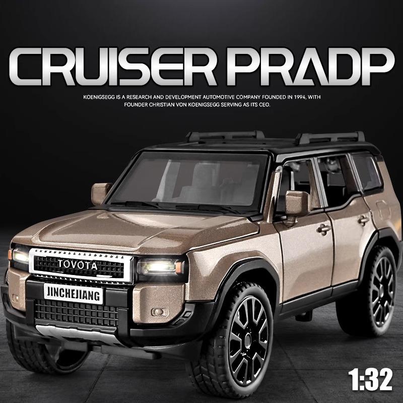 1:32 TOYOTA PRADO Land Cruiser Off Road Vehicle Diecast Metal Alloy Model Car Sound & Light Simulation Birthday Gift With Friend