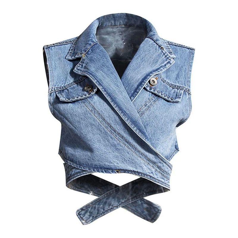 

Irregular Denim Vest Bubble Sleeve Shirt Denim Vest Puff Sleeve Shirt blue vest L