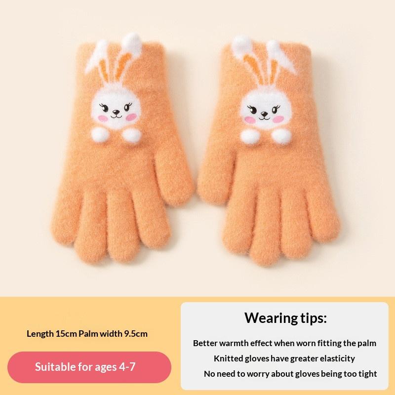 Kids Five Finger Rabbit Gloves Winter Warm Knitted Cute Cartoon Baby Girl Gloves For Cold Weather
