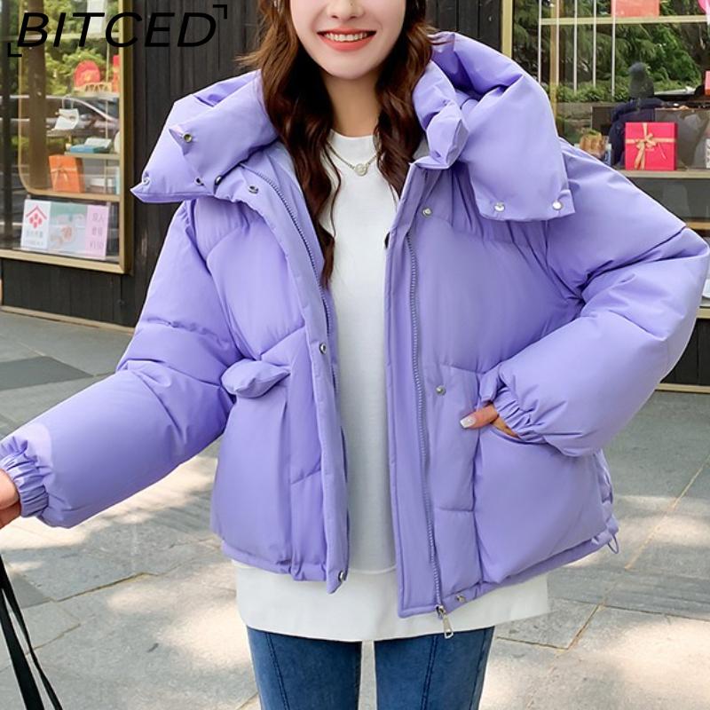 BITCED Women's Loose-Fit Puffer Jacket with Hood - Short-Length Thickened Winter Coat