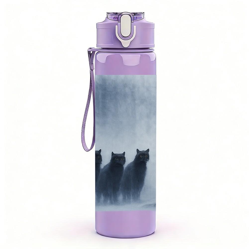 1PC Silhouette Group Cat Window Scene Print 750ml Color Plastic Sports Water Bottle Leakproof Flip Straw Lid Suitable for Sports Office Home Use