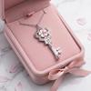 Cherry Blossom Key Necklace Pendant Pink Enamel Alloy Choker Romantic Jewelry Gift for Women Girlfriend Mom