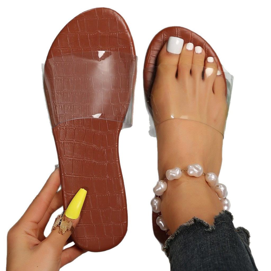 Amazon Foreign Trade Slippers Women's 2025 New Summer Round Head Transparent Flat Bottom Cool Slippers Women Wear Beach Slippers