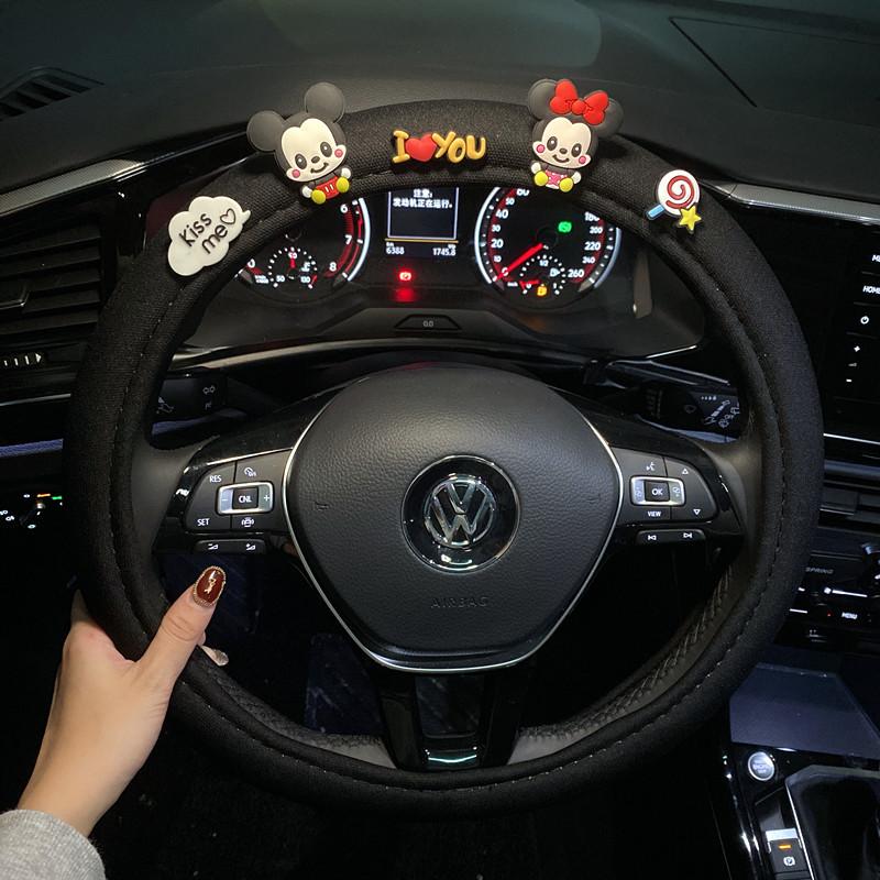 Универсальная милая мультяшная накладка на руль автомобиля Микки, противоскользящая, дышащая, летняя, впитывающая пот