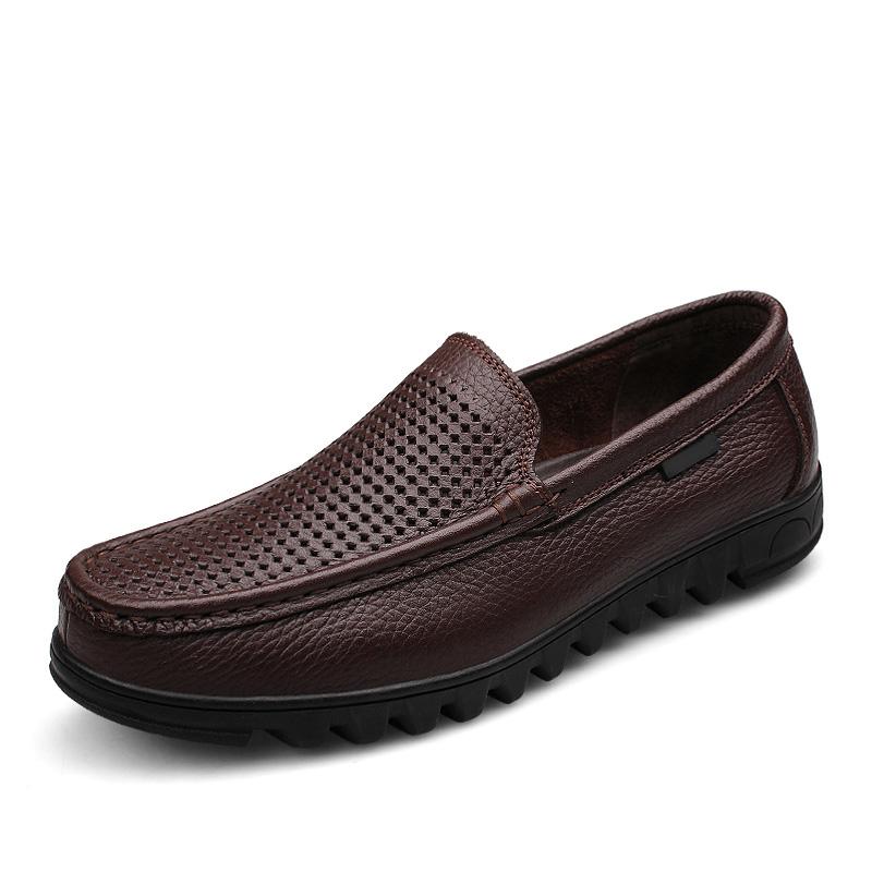 Fashion Genuine Leather Men's Casual Shoes Hollow Hole Business Loafers Men Mocassin Comfortable Slip-On Walking  Driving Shoes Men San