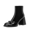 Bow Chunky Women Ankle Boots High Heels Leather Designer Shoes 2025 Trend Winter New Brand Goth Pumps Fashion Botas De Mujer