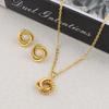 New Fashion Stainless Steel Gold Color Interlocking Circles Roman Numbers Jewelry Sets Women 4pcs Waterproof Jewelry Set Gift