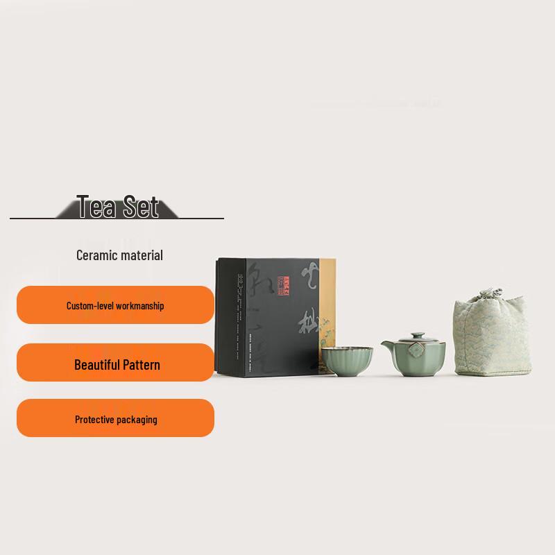 

Emerald Green Ru Kiln Portable Travel Tea Set