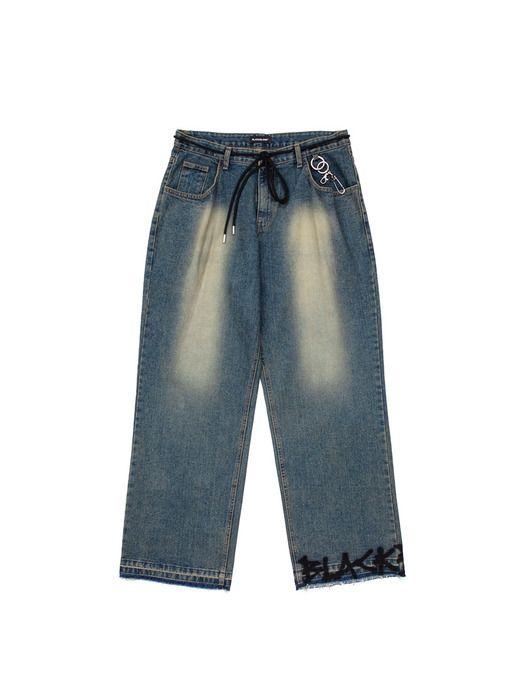 

BLACKBLOND BBD Ankle Sprayed Logo Key Ring Denim Pants (Vintage Blue) L