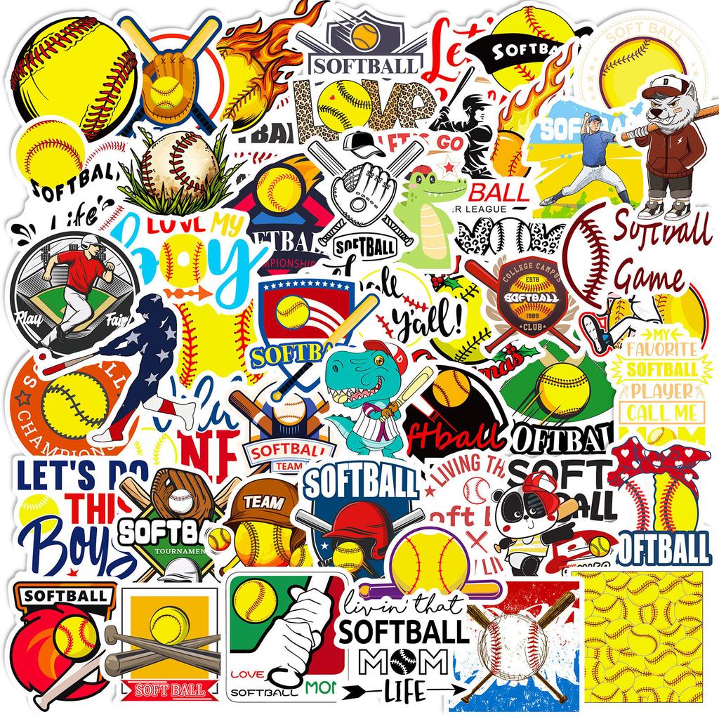 50 Yellow Baseball Stickers Shein Waterproof Cartoon Sports Ball Skateboard Softball Sticker Batch