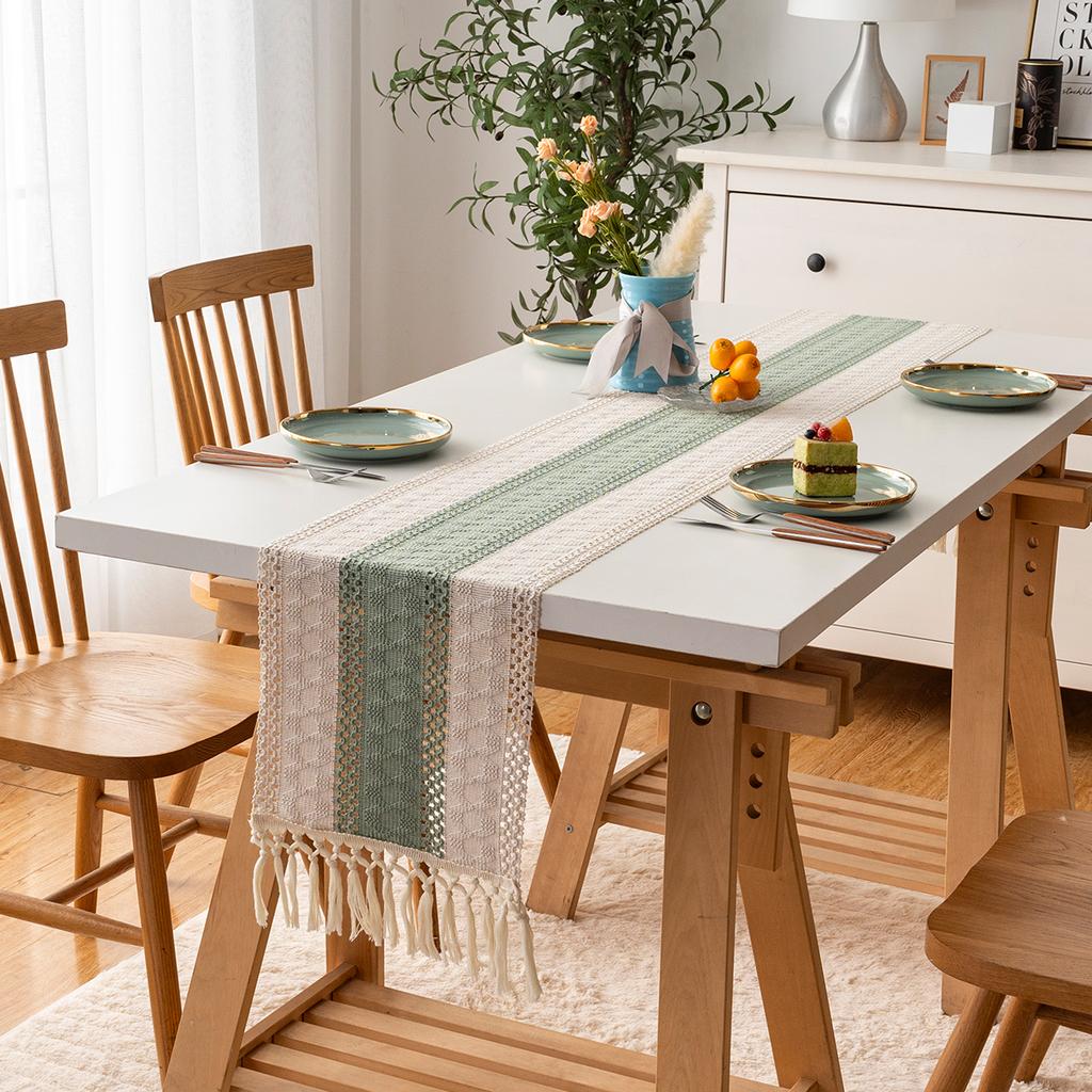 Boho Rustykalne Wesele Wieczór Panieński Kolacja Bawełniano-lniany Bieżnik na Stół