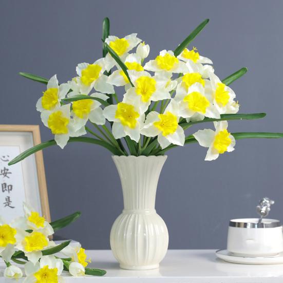 Artificial Daffodil Flowers 18 Inch Spring Faux Silk Narcissus Flower Arrangement Fake Daffodils Bouquet for Home Wedding Decor