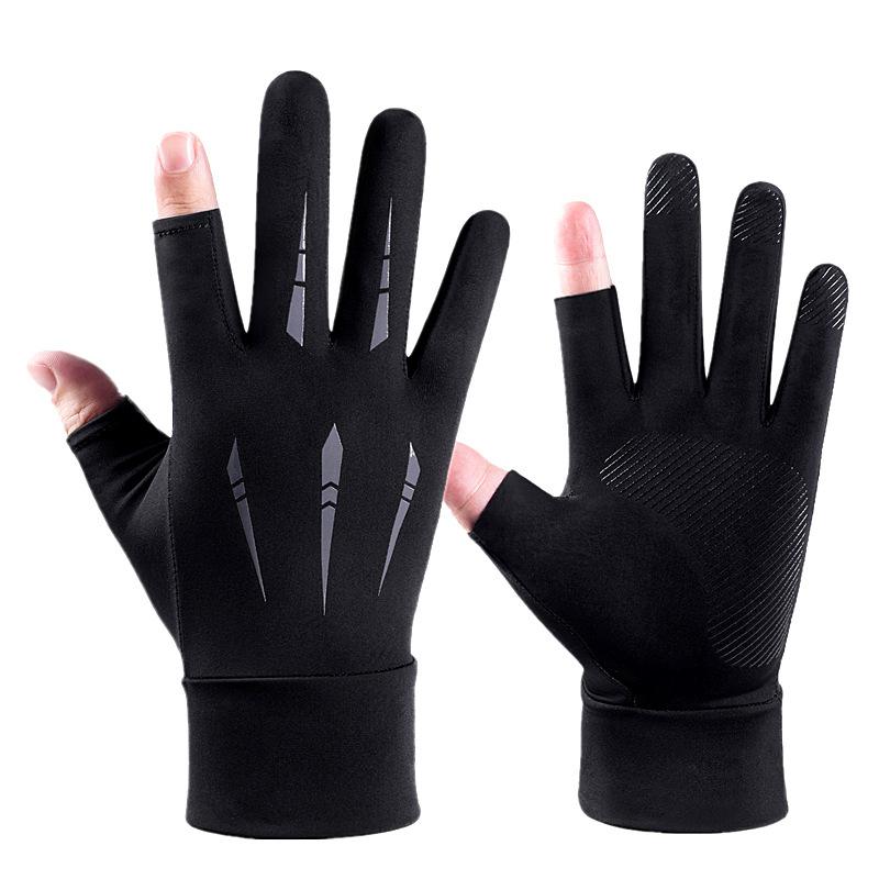 Sunscreen Gloves for Men and Women In Summer Thin Breathable Anti  Slip Ice Wire Leak Two Finger Fishing Cycling and Driving Fishing Gloves
