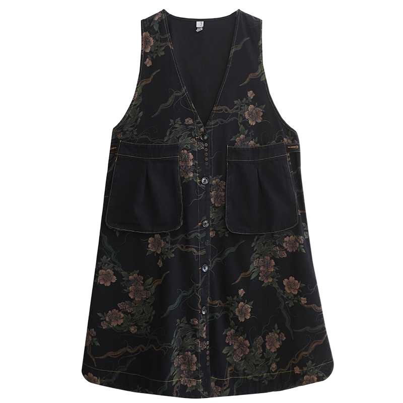 Plus Size Women Dress Vintage Elegant Lady Vestido Sleeveless Floral Print Denim Spring Jeans Dress 2021 Female Clothing