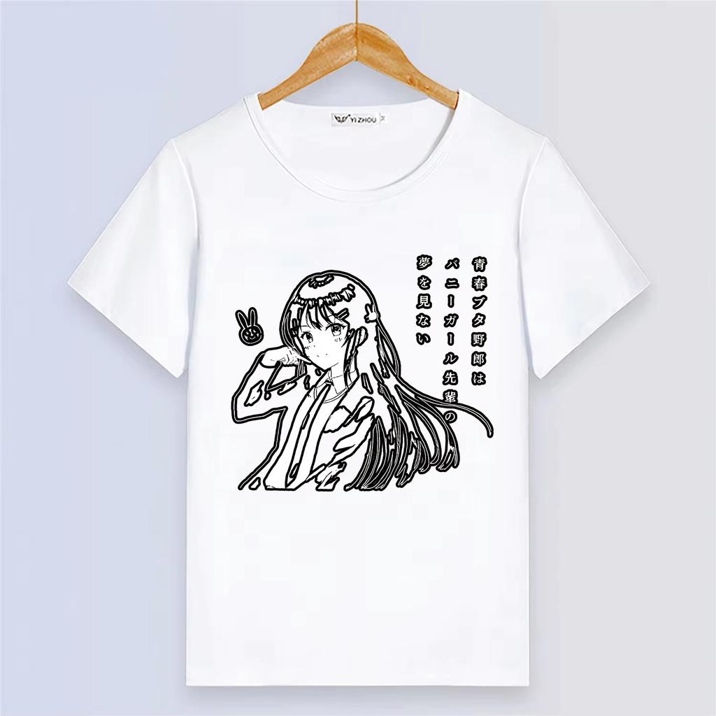 Anime Rascal Does Not Dream of Bunny Girl Senpai Summer Short Sleeve Cartoon Print Girls White Modal Women And Men T-Shirt