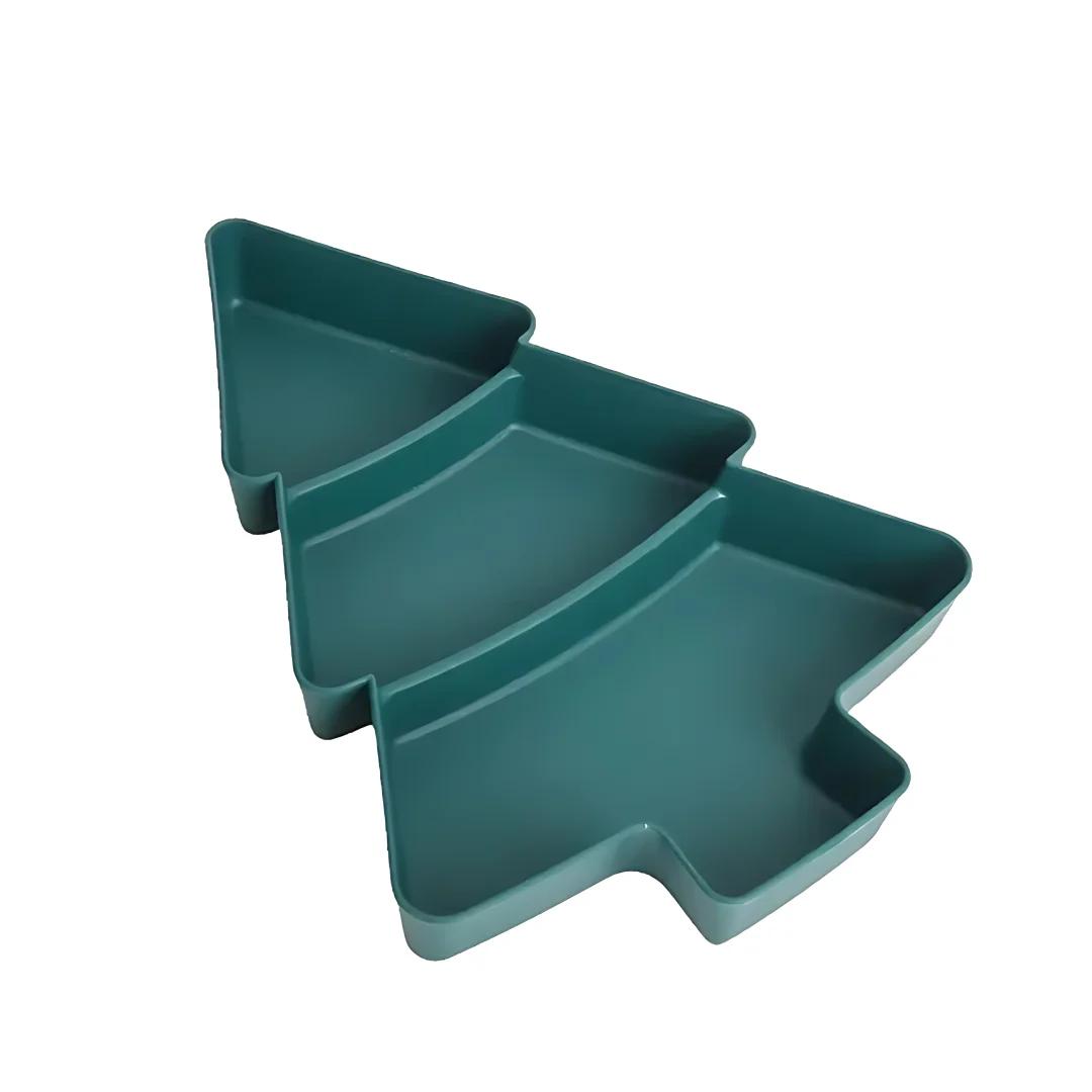 Рождественские тарелки Пластиковые рождественские подносы Подносы для закусок Подносы для еды в 3-комнатную квартиру Многофункциональные рождественские принадлежности для вечеринки 1Set зелёный