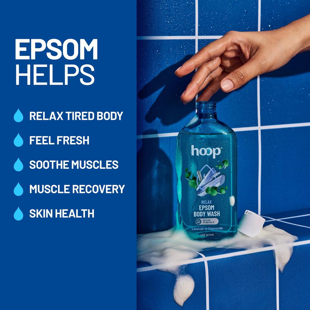 hoop Epsom Body Wash | Epsom Salt Body Wash For Shower, Hand & Foot Soak, Workout Recovery, Bath Salt, Relaxation, Skin, Feet, Lavender | 300 ml