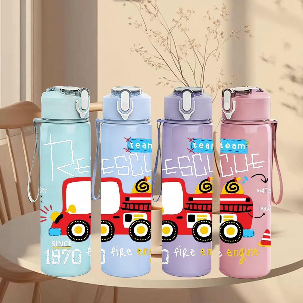 1PC Kids Toy Truck Cartoon 750ml Color Plastic Sports Water Bottle Leakproof Flip Straw Lid Suitable for Sports Office Home Use