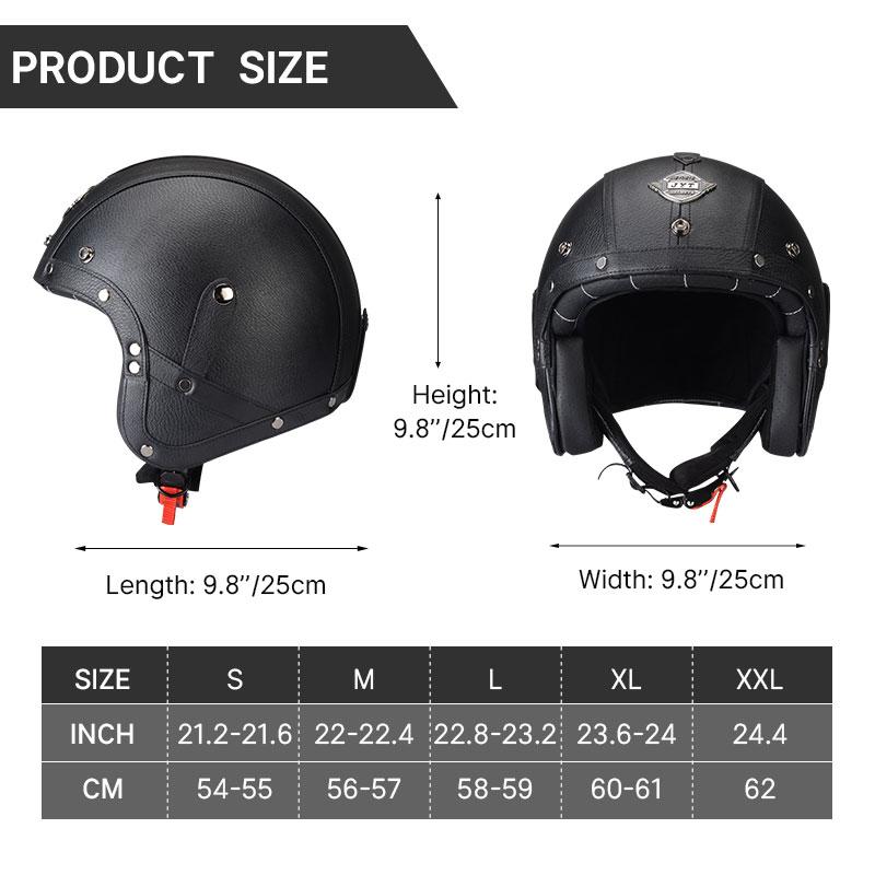 Vintage Motorcycle Helmet Men's Four Season Cruise Scooter Leather Jet Helmets Electric Bike Half Helmet with Cool Mask DOT