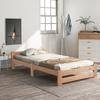Solid Massive Wood Bed Futon Bed Solid Wood Natural Bed with Headboard and Slatted Frame, Natural (200x90cm)