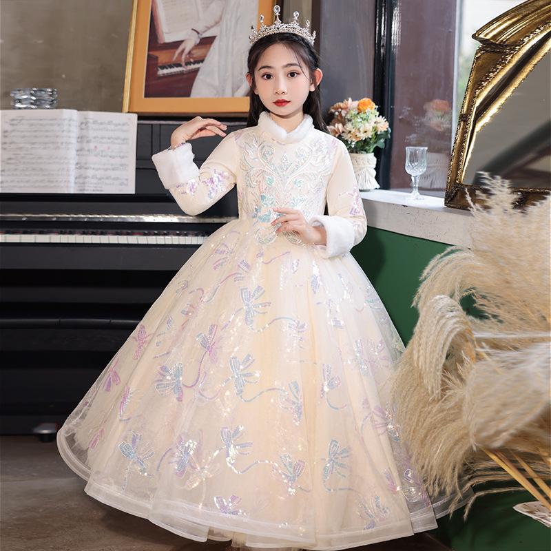 

Autumn & Winter Thickened Girls Birthday Princess Dress - Flower Girl, Wedding Host, Piano Performance Costume 130 cm