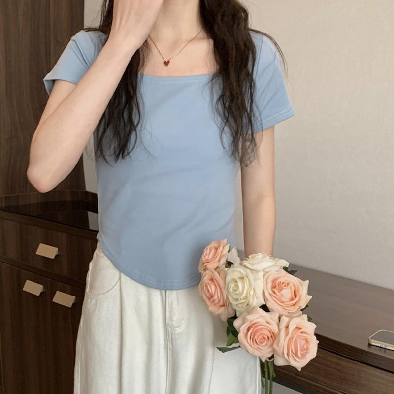 2026 Summer Korean Style Women's U-Neck Slimming Short Sleeve T-shirt