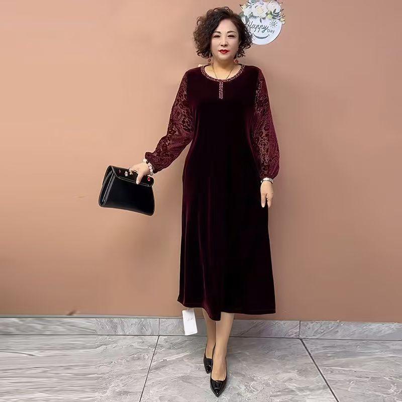 

Весняно-осіннє жіноче оксамитове плаття преміум-класу, вільне плаття великого розміру, з круглим вирізом, довгий оксамит 5XL