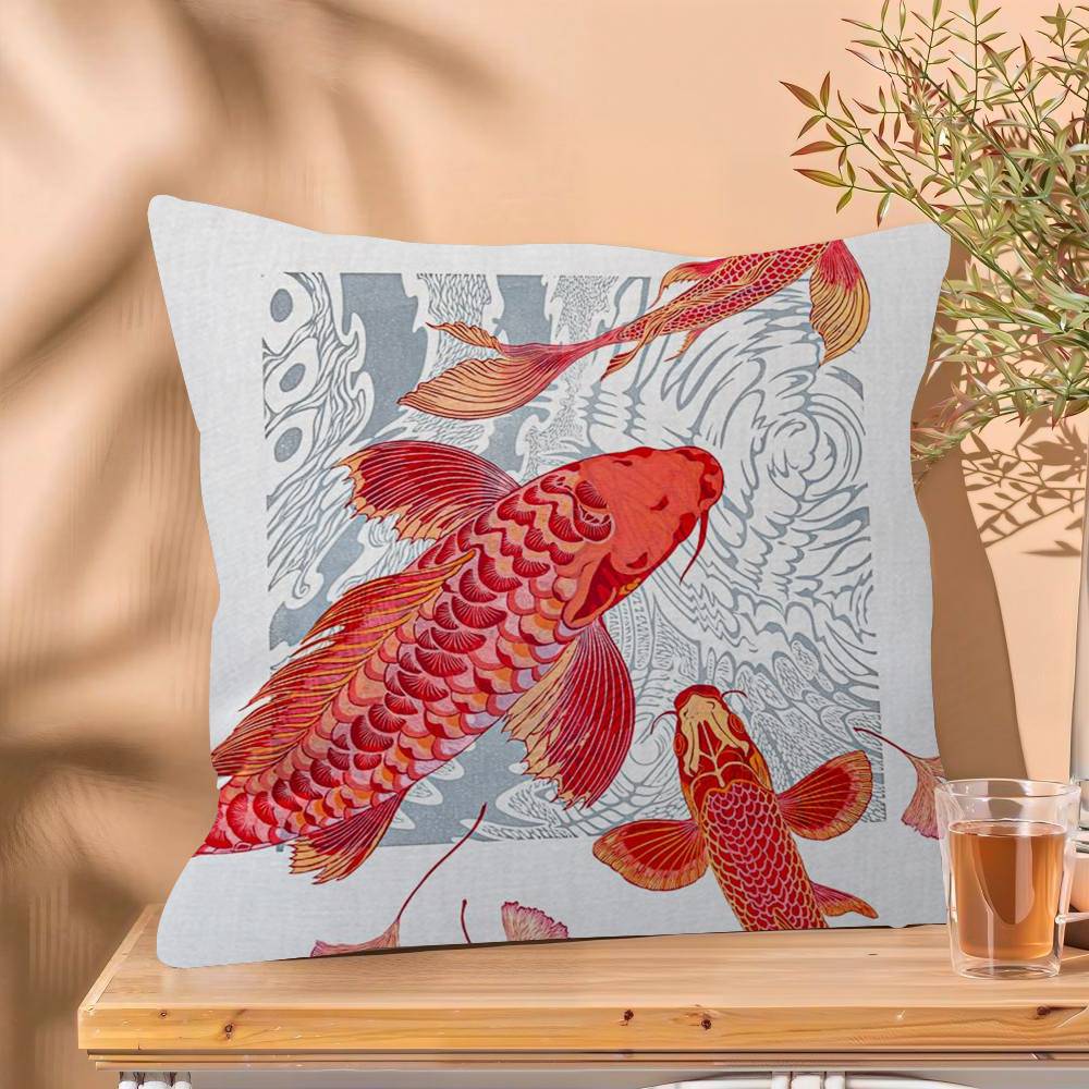 Japanese Red Koi Fish Pillow Cover Sofa Cushion Cover Home Room Decoration Children Gift