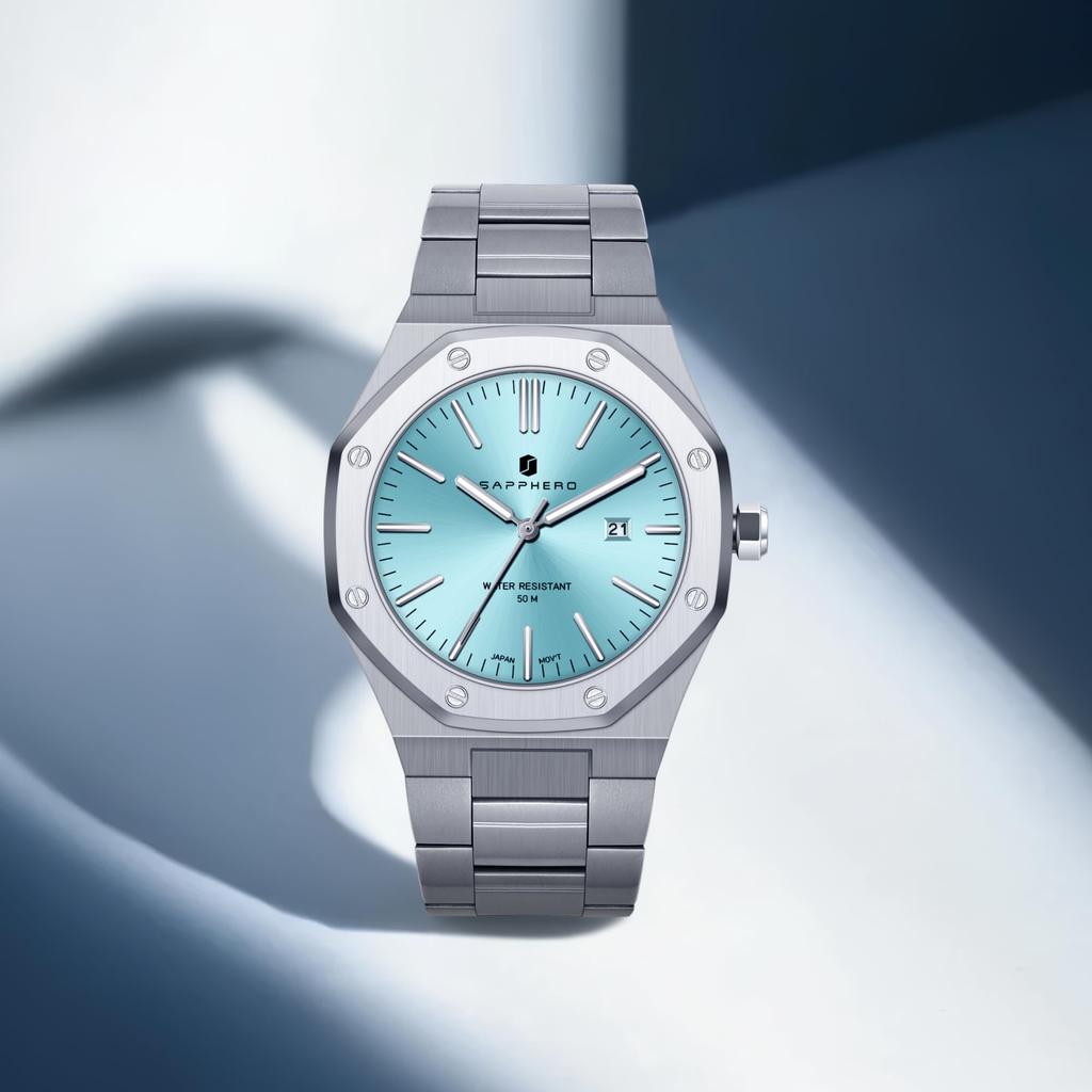 SAPPHERO Octagonal Stainless Steel Waterproof Luminous Wristwatch Luxury Analog Quartz Watch with Date Display Dress Business Watch Casual Luxury