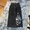 Blugi din Denim cu Imprimeu Grafic Hip Hop, Croială Largă, pentru Bărbați, Stil Y2K Harajuku, Pantaloni cu Picior Drept
