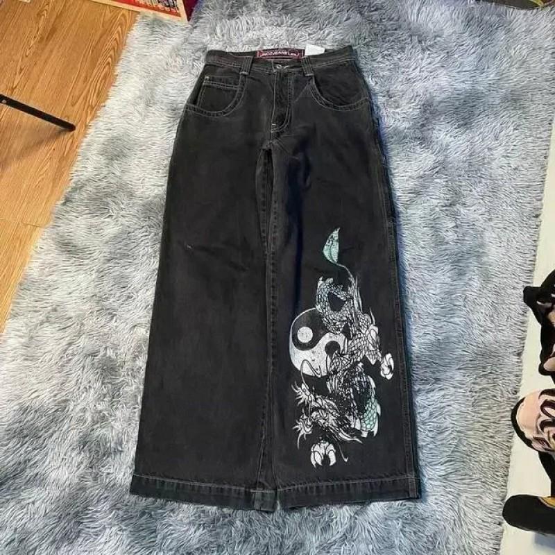 Blugi din Denim cu Imprimeu Grafic Hip Hop, Croială Largă, pentru Bărbați, Stil Y2K Harajuku, Pantaloni cu Picior Drept