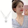 Butterfly Double-Layer Diamond Inlaid Necklace - High-End Cool Style, Shiny, Simple, Versatile Accessory for Women.