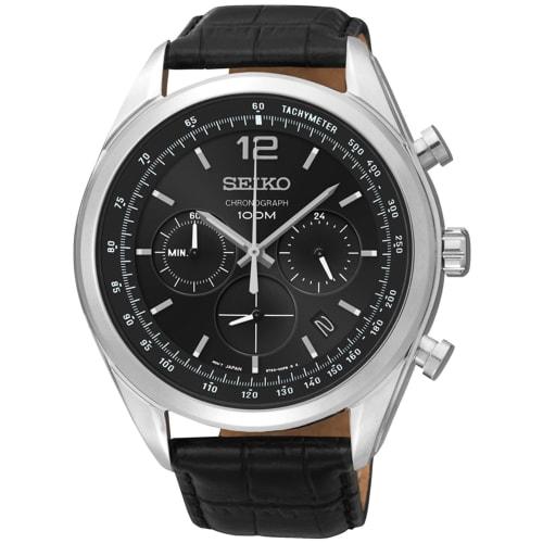 

Seiko Men s Chronograph Watch, Black Dial, Stainless Steel, Black, SSB097P1