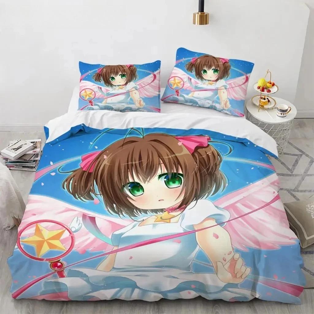 Anime C-Cardcaptor Sakura Bedding Set,Duvet Cover Comforter Bed Set Quilt Cover Pillowcase,King Queen Twin Size Boys Girls