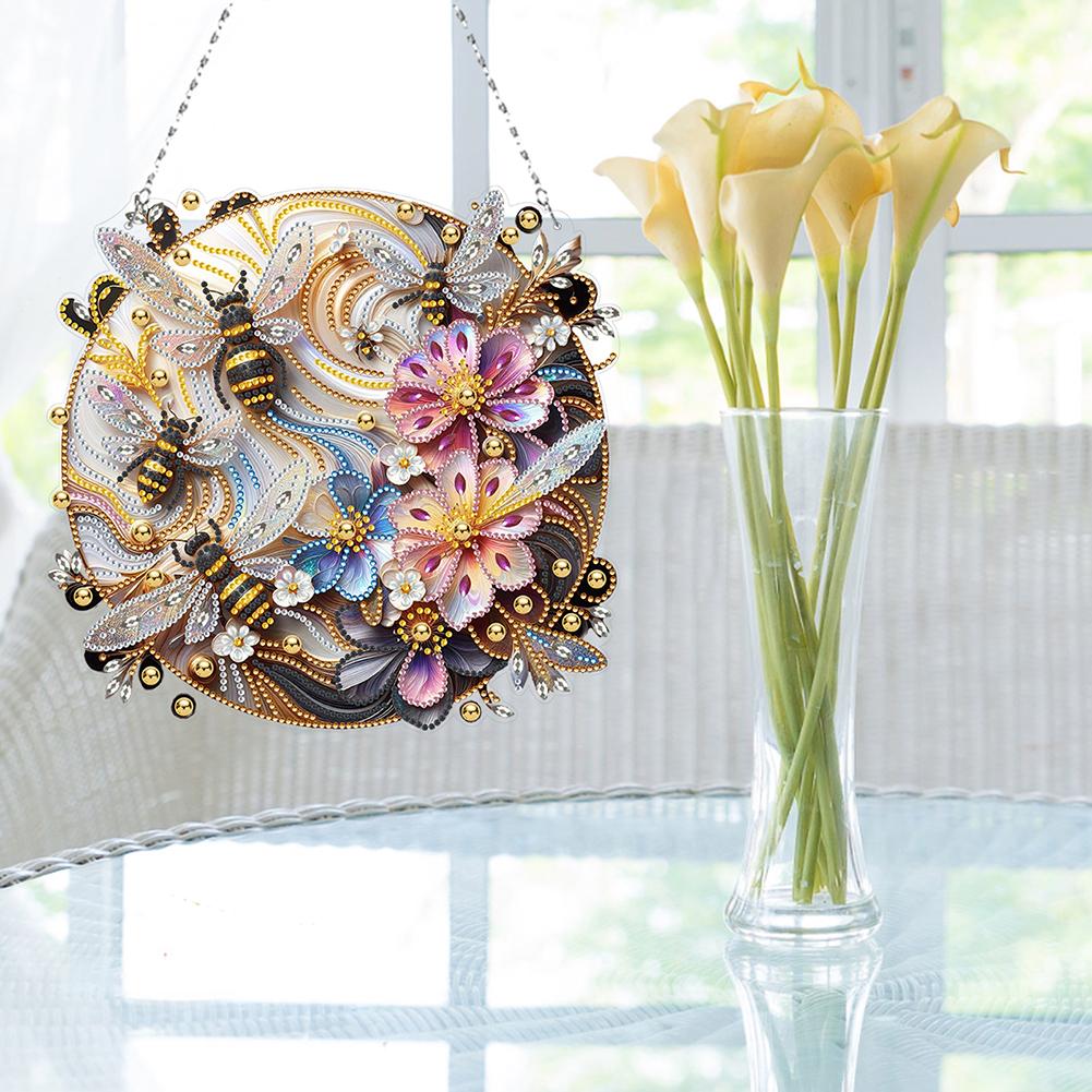 2D Flat DIY Diamond Painting Set Hanging Diamond Art Kits Rhinestone Diamond Art Window Pendants Wall Decor for Home & Windows